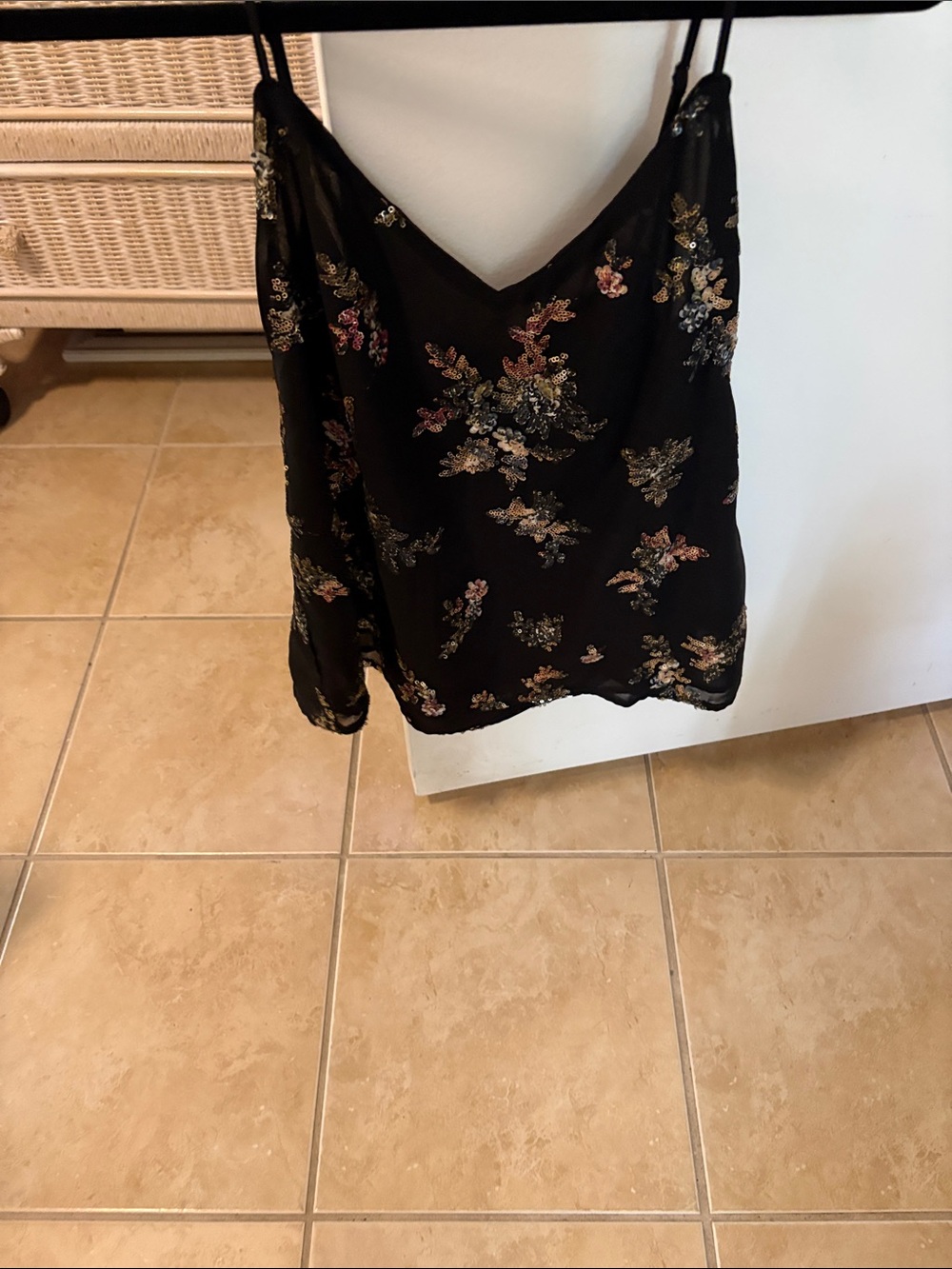 Banana Republic Black Floral Sequin Cowl Neck Camisole
